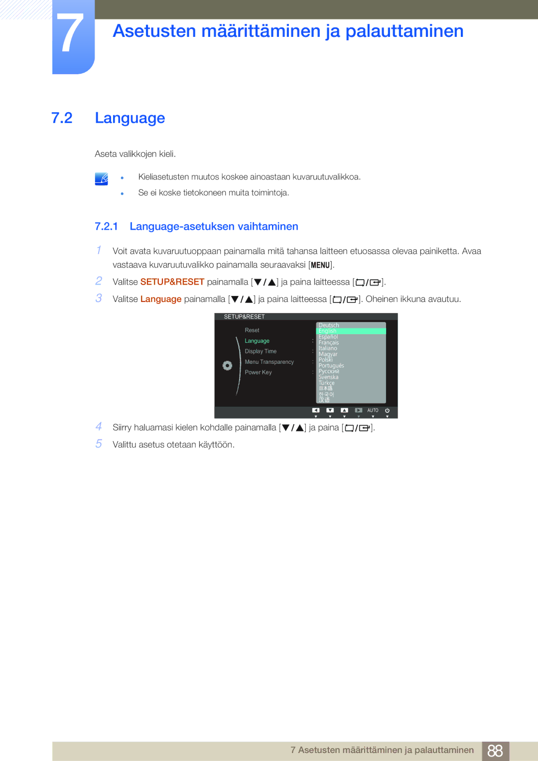 Samsung LF19NEBHBNM/EN, LF24NEBHBNU/EN, LF24NEBHBNM/EN, LF24FN1PFBZXEN manual Language-asetuksen vaihtaminen 