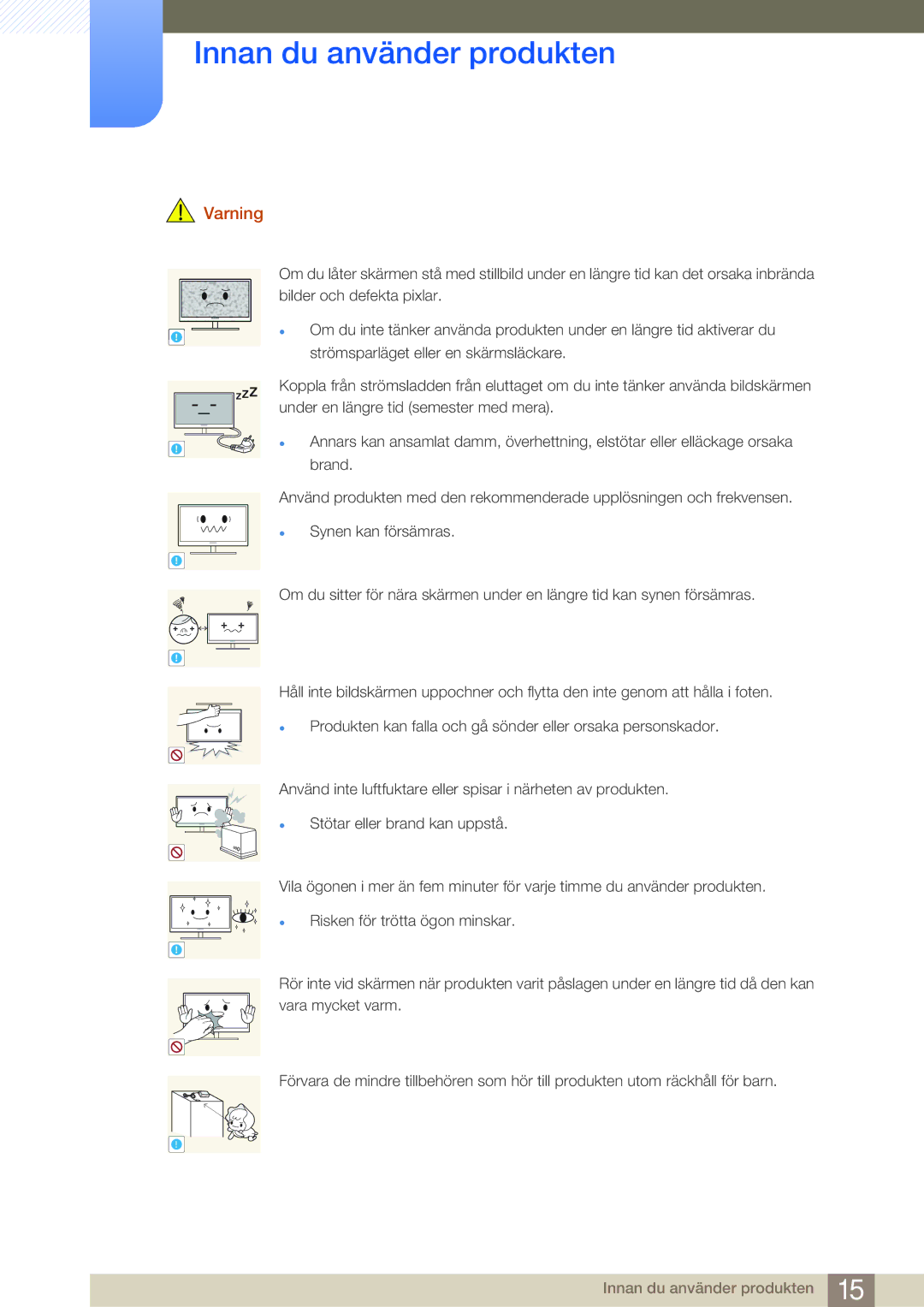 Samsung LF24FN1PFBZXEN, LF19NEBHBNM/EN, LF24NEBHBNU/EN, LF24NEBHBNM/EN manual Innan du använder produkten 