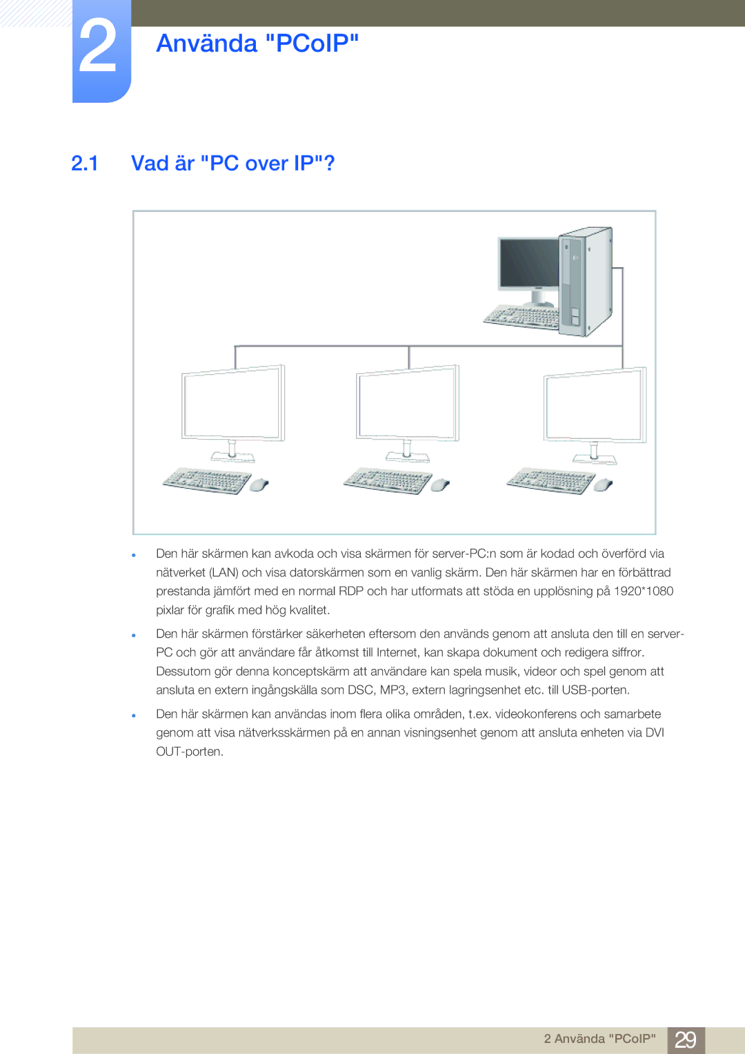 Samsung LF24NEBHBNU/EN, LF19NEBHBNM/EN, LF24NEBHBNM/EN, LF24FN1PFBZXEN manual Använda PCoIP, Vad är PC over IP? 