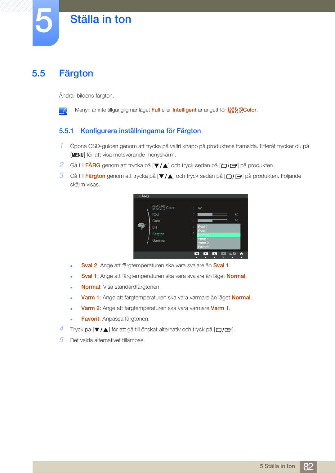 Samsung LF24NEBHBNM/EN, LF19NEBHBNM/EN, LF24NEBHBNU/EN, LF24FN1PFBZXEN manual Konfigurera inställningarna för Färgton 