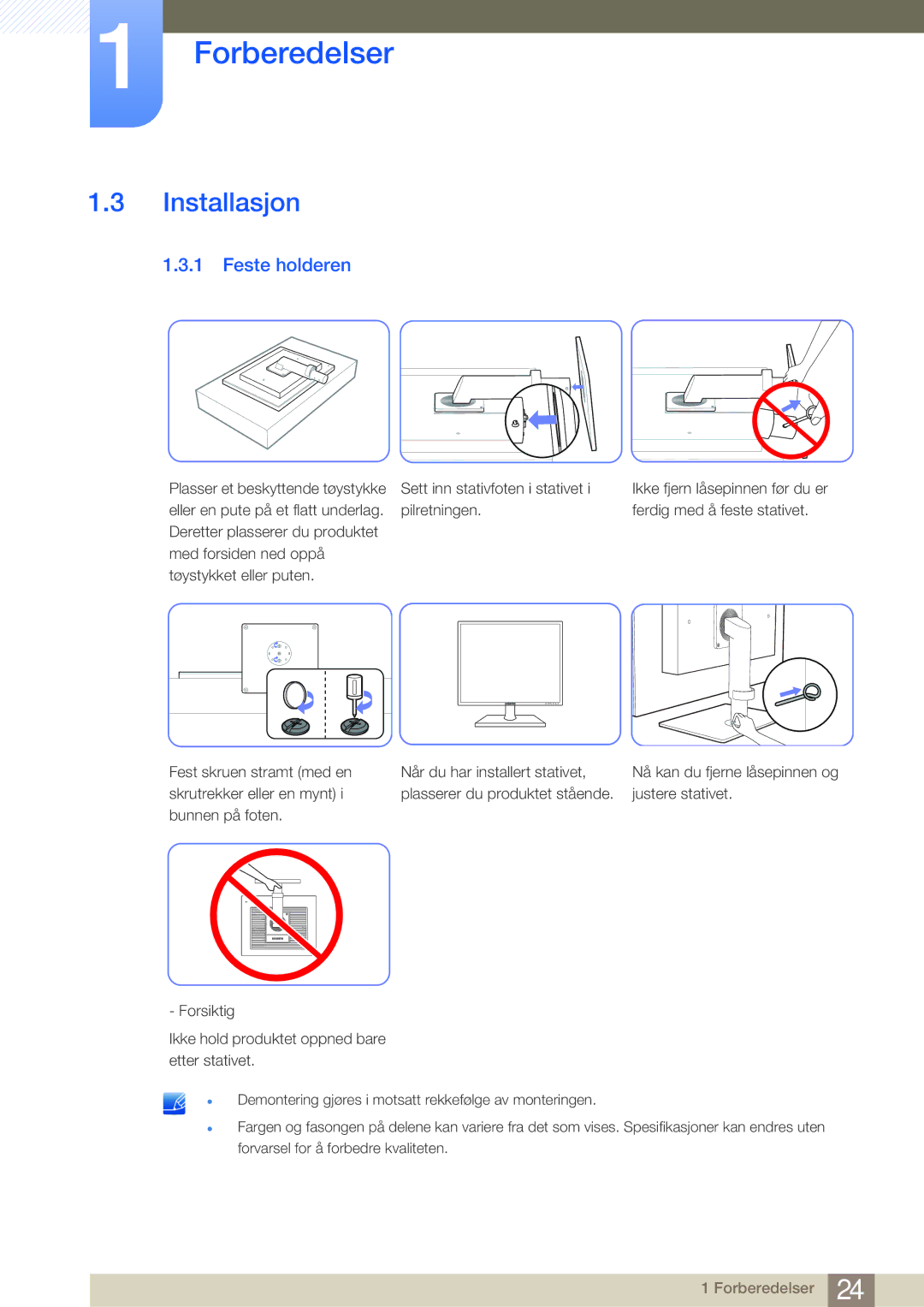 Samsung LF19NEBHBNM/EN, LF24NEBHBNU/EN, LF24NEBHBNM/EN, LF24FN1PFBZXEN manual Installasjon, Feste holderen 