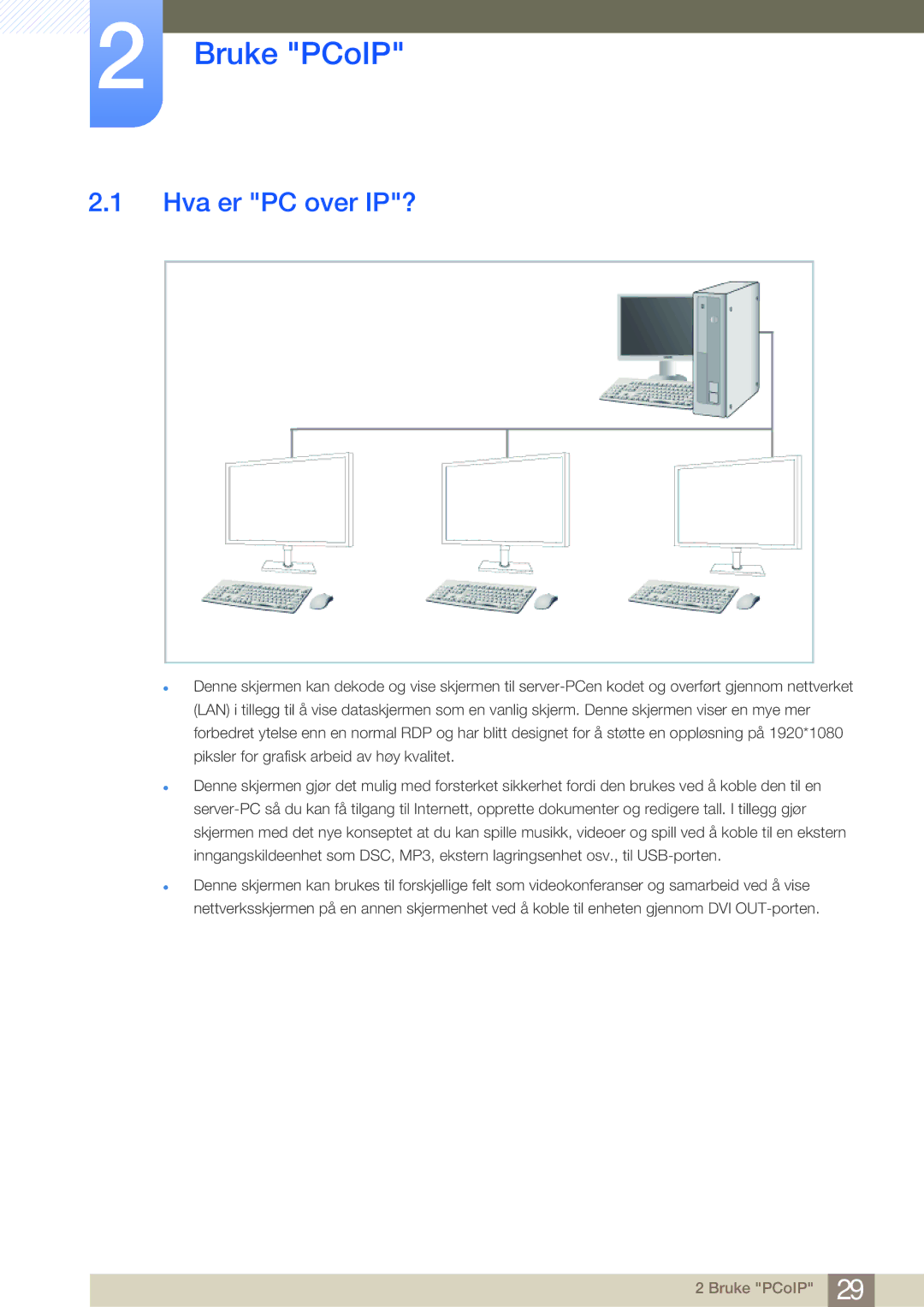 Samsung LF24NEBHBNU/EN, LF19NEBHBNM/EN, LF24NEBHBNM/EN, LF24FN1PFBZXEN manual Bruke PCoIP, Hva er PC over IP? 