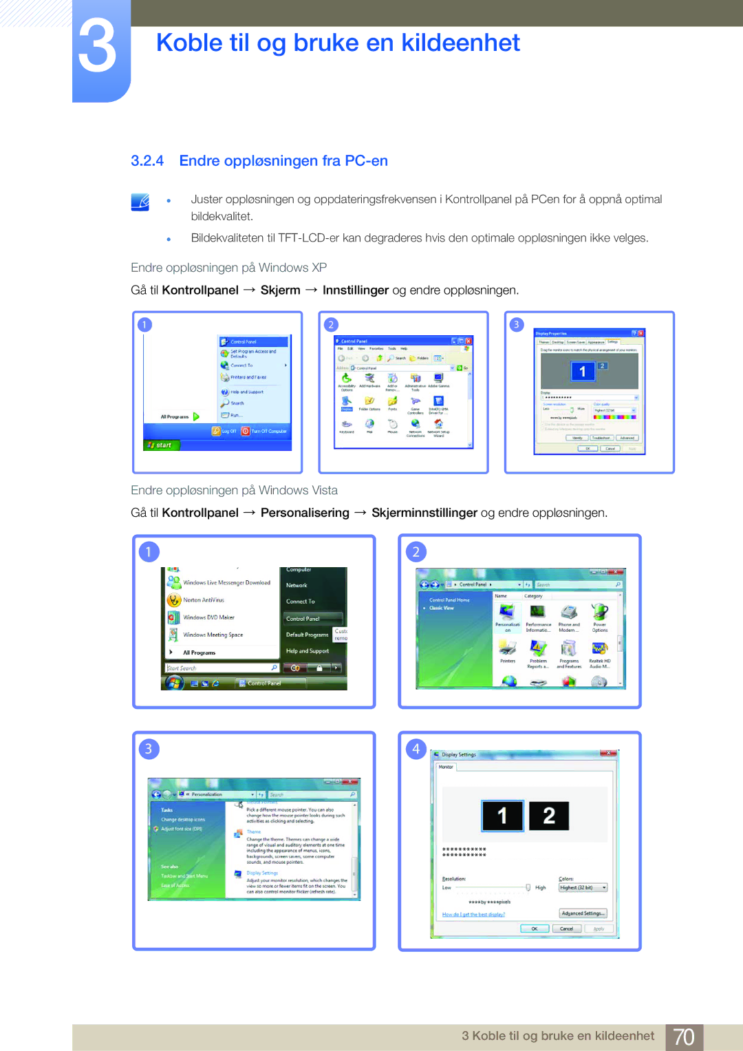 Samsung LF24NEBHBNM/EN, LF19NEBHBNM/EN, LF24NEBHBNU/EN, LF24FN1PFBZXEN manual Endre oppløsningen fra PC-en 