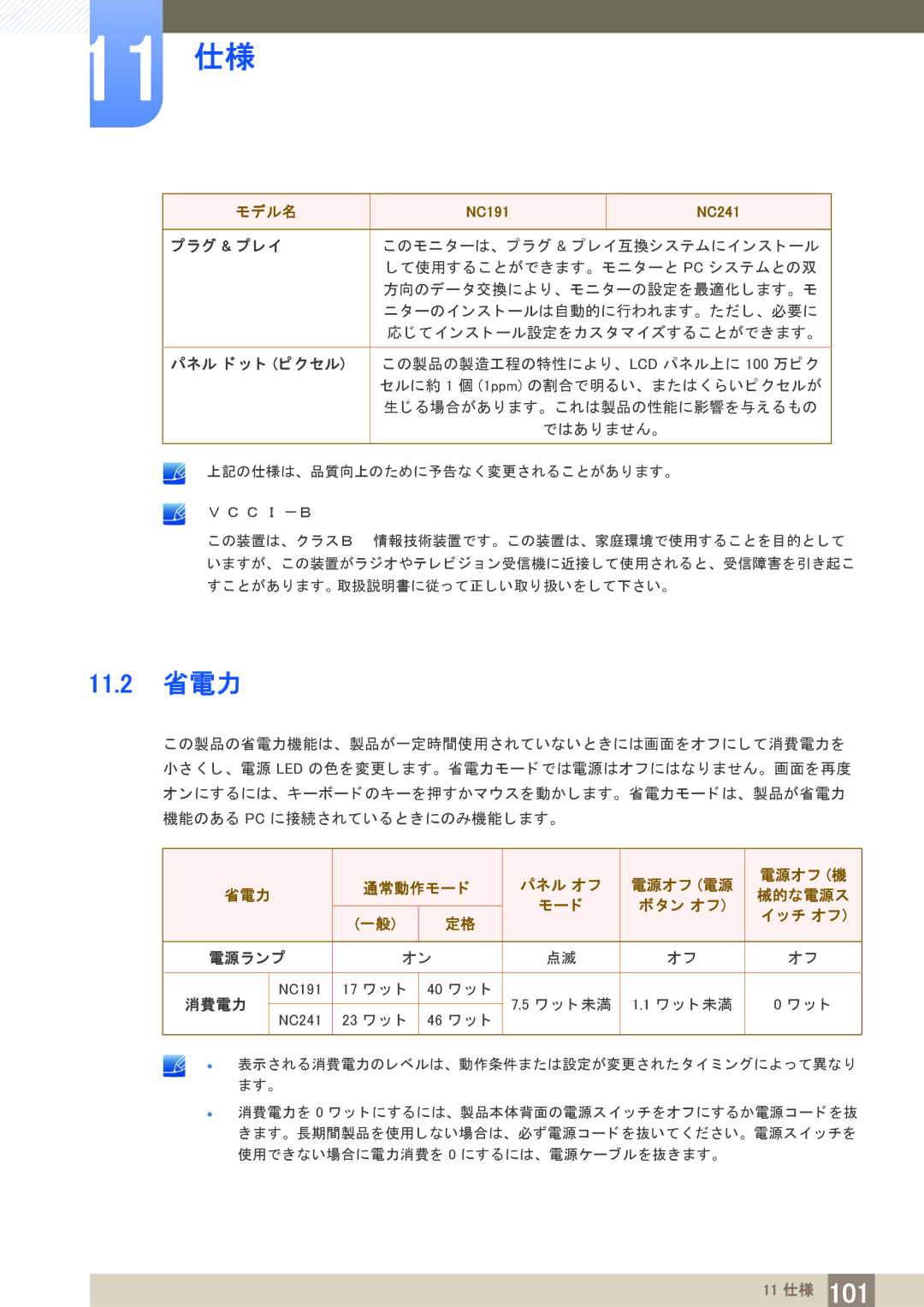 Samsung LF24NEBHBNM/XJ, LF19NEBHBNM/XJ manual 11.2 省電力, ラグ & プレ イ 