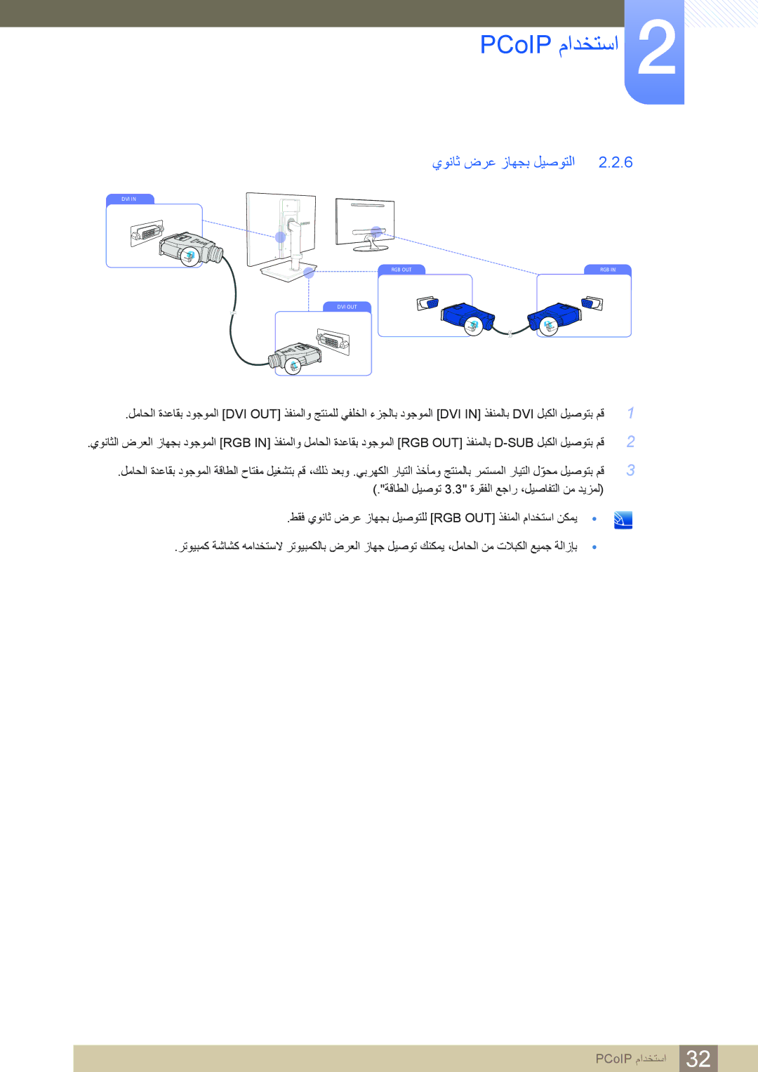 Samsung LF22NSBTBN/EN, LF19NSBTBN/EN, LF24NSBTBN/EN, LF19NSBTBN/NG, LF22NSBTBN/NG manual ﻱﻮﻧﺎﺛ ﺽﺮﻋ ﺯﺎﻬﺠﺑ ﻞﻴﺻﻮﺘﻟﺍ 