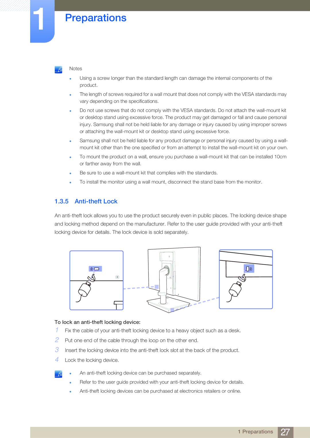 Samsung LF19NSBTBN/NG, LF19NSBTBN/EN, LF24NSBTBN/EN, LF22NSBTBN/EN, LF24NSBTBN/XJ, LF19NSBTBN/XJ, LF22NSBTBN/NG Anti-theft Lock 