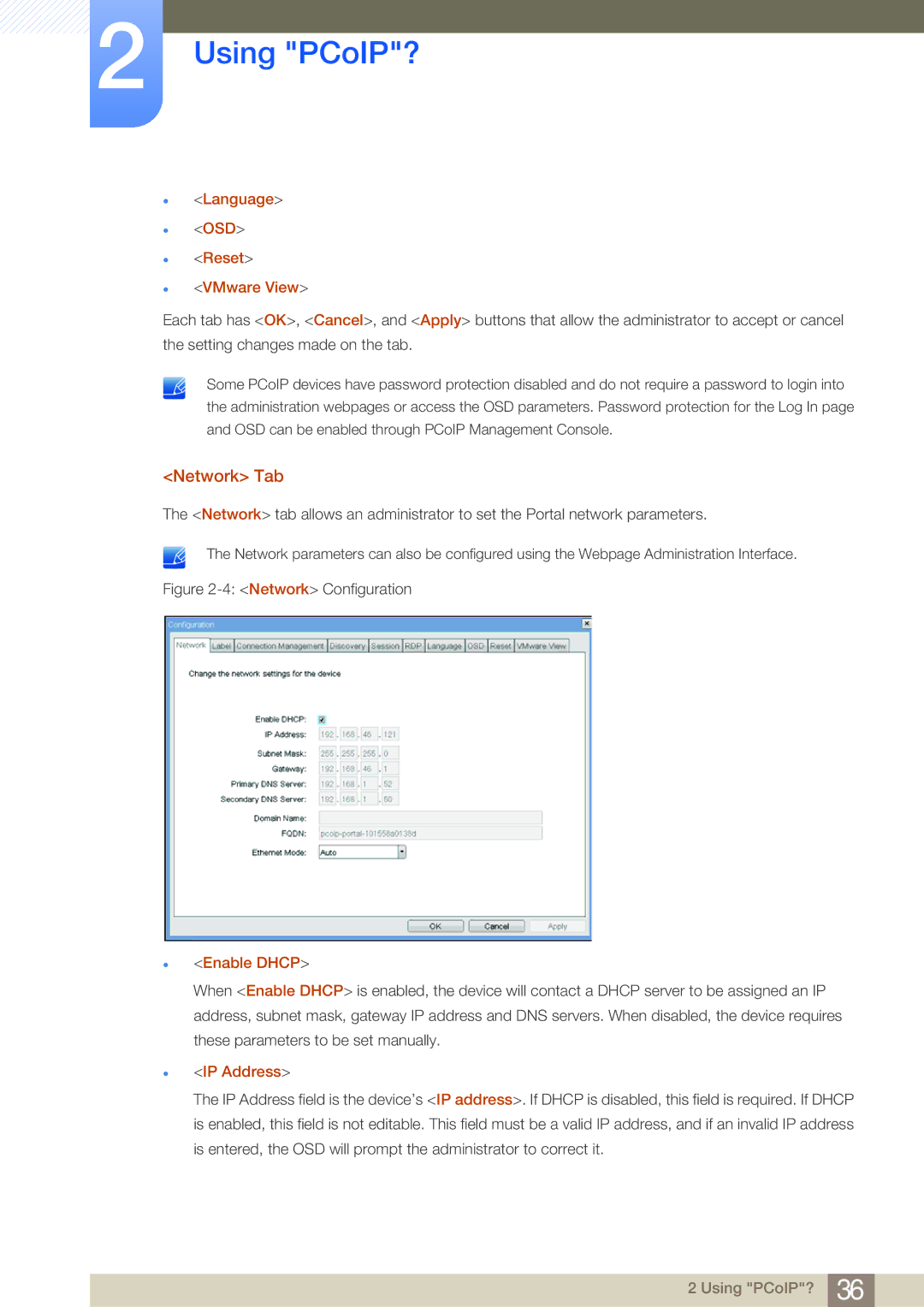 Samsung LF24NSBTBN/XJ, LF19NSBTBN/EN, LF24NSBTBN/EN manual Network Tab, Language, Reset VMware View, Enable Dhcp, IP Address 