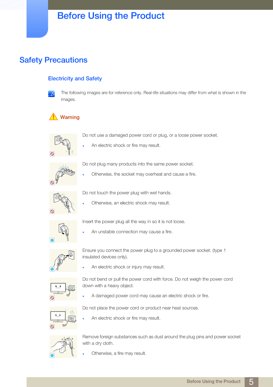 Samsung LF19NSBTBN/NG, LF19NSBTBN/EN, LF24NSBTBN/EN, LF22NSBTBN/EN, LF24NSBTBN/XJ Safety Precautions, Electricity and Safety 