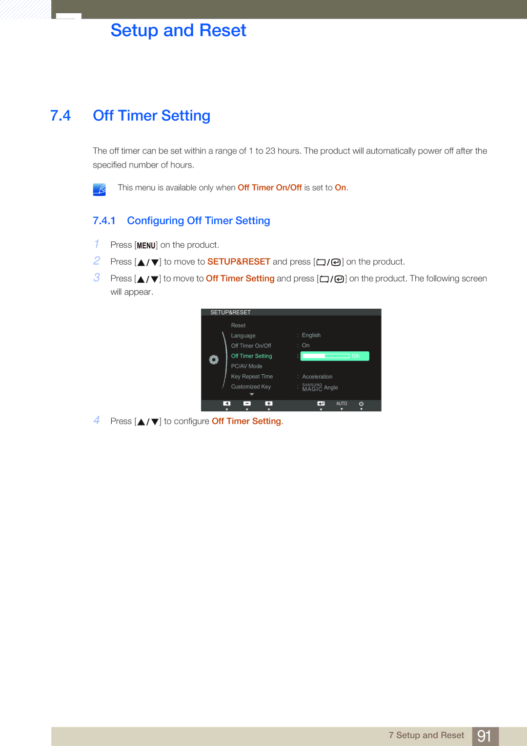 Samsung LF24NSBTBN/XJ, LF19NSBTBN/EN, LF24NSBTBN/EN manual Configuring Off Timer Setting, To configure Off Timer Setting 