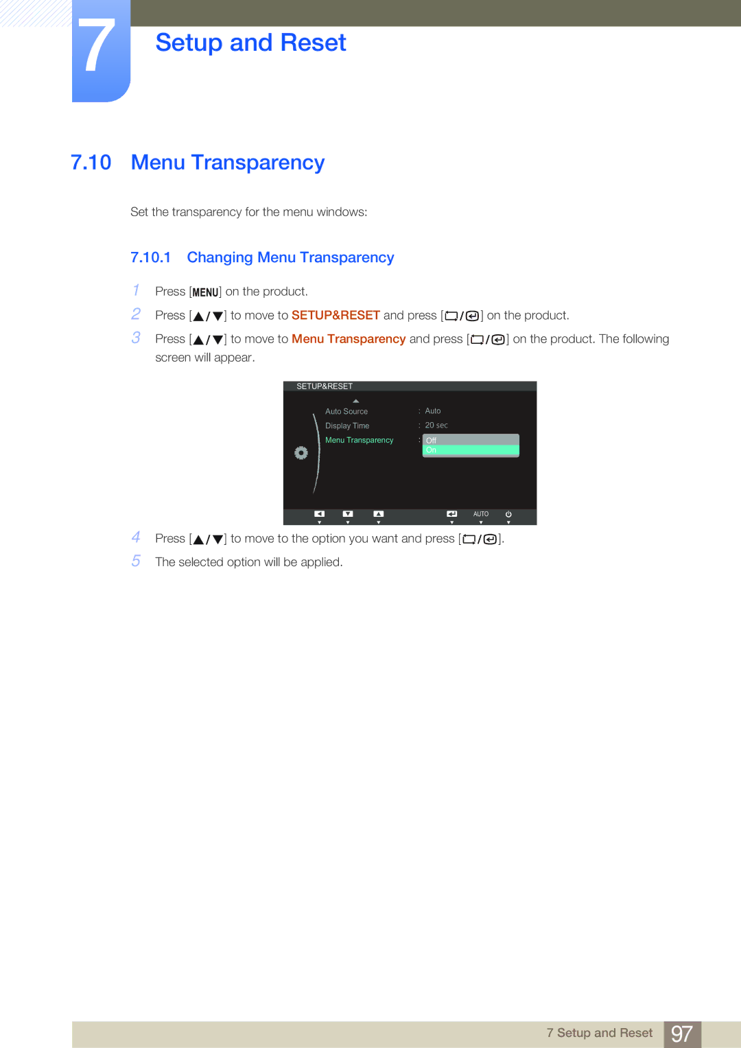 Samsung LF22NSBTBN/XS, LF19NSBTBN/EN, LF24NSBTBN/EN, LF22NSBTBN/EN, LF24NSBTBN/XJ manual Changing Menu Transparency 