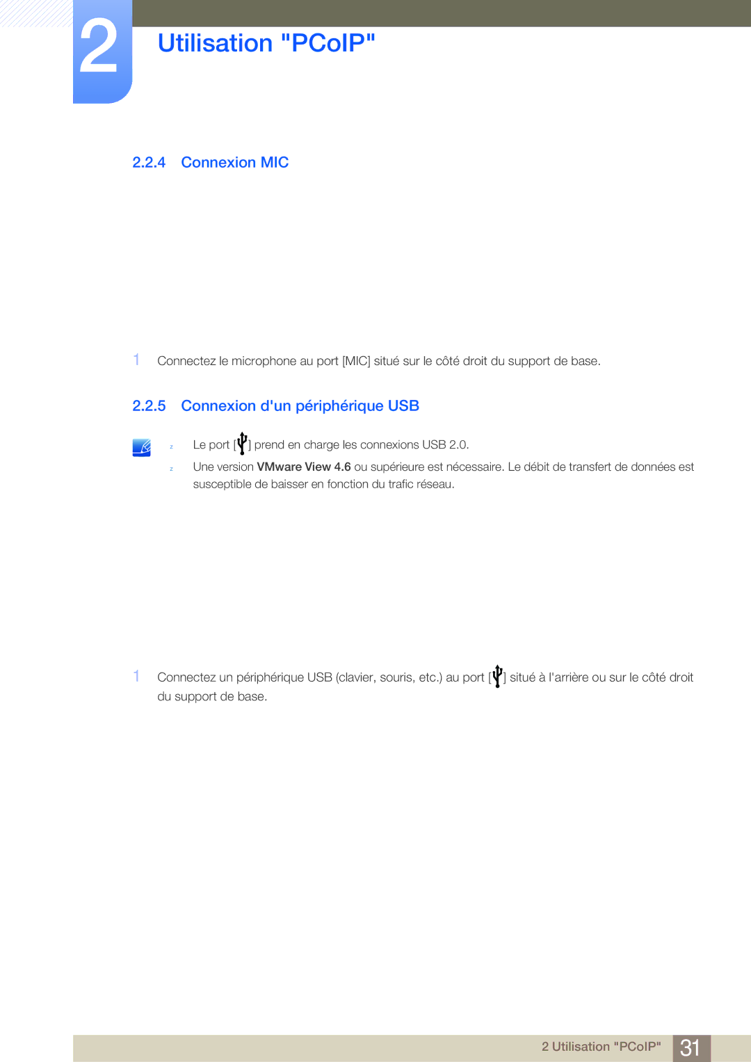 Samsung LF24NSBTBN/EN, LF19NSBTBN/EN, LF22NSBTBN/EN manual Connexion MIC, Connexion dun périphérique USB 