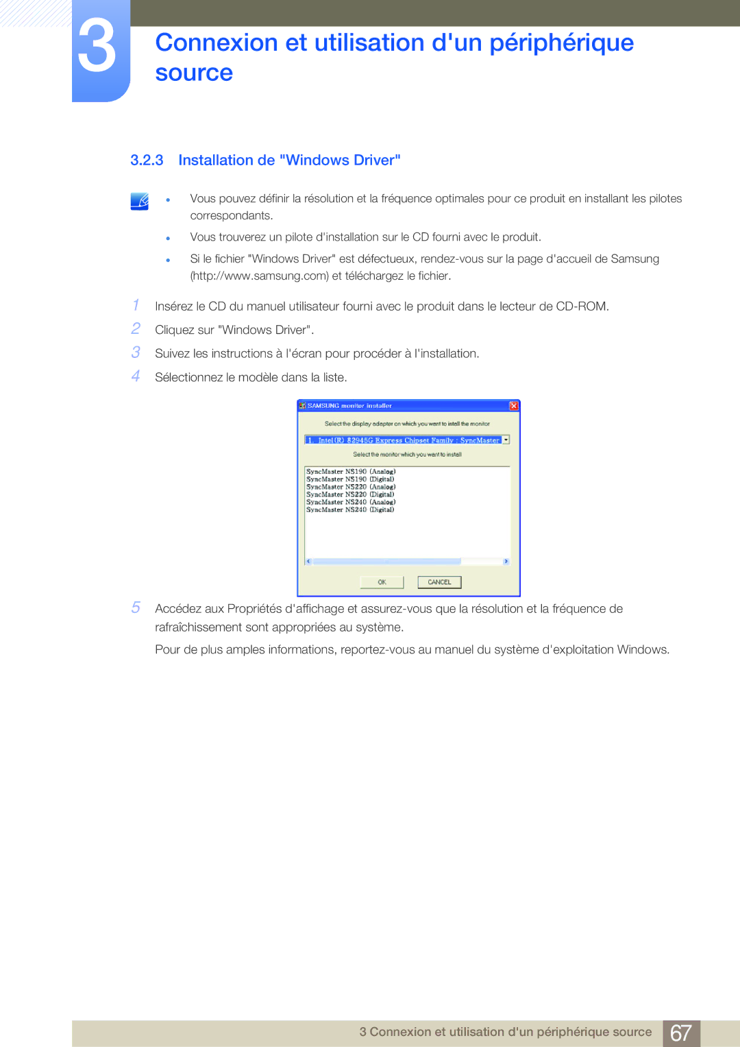 Samsung LF24NSBTBN/EN, LF19NSBTBN/EN, LF22NSBTBN/EN manual Installation de Windows Driver 