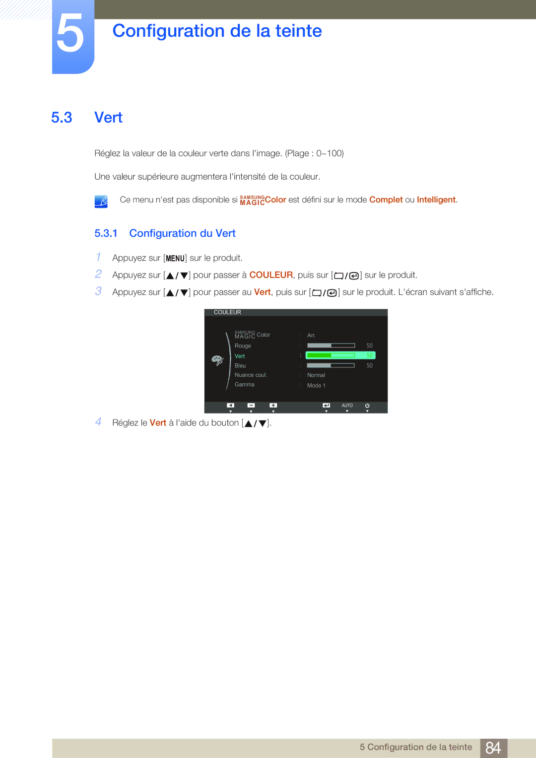 Samsung LF19NSBTBN/EN, LF24NSBTBN/EN, LF22NSBTBN/EN manual Configuration du Vert 