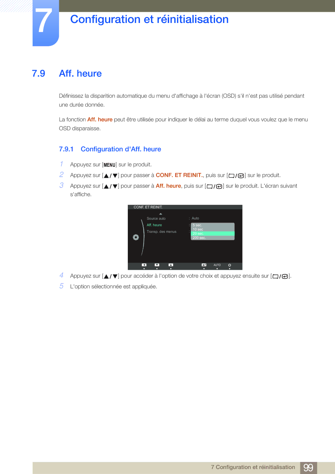 Samsung LF19NSBTBN/EN, LF24NSBTBN/EN, LF22NSBTBN/EN manual Configuration dAff. heure 