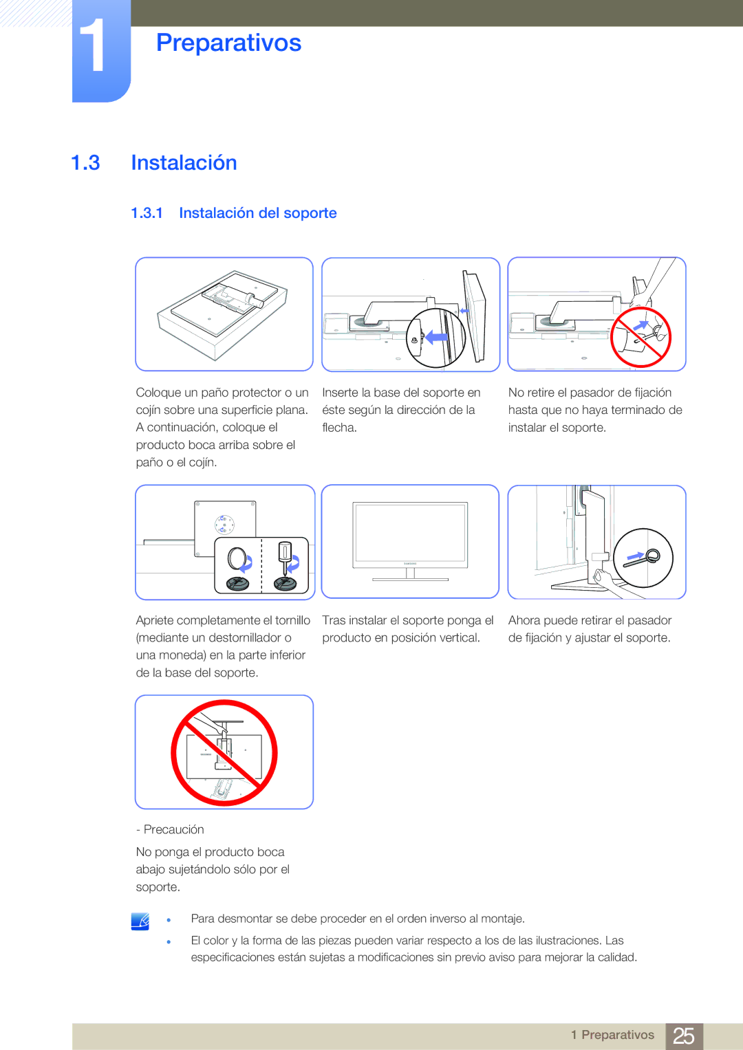 Samsung LF24NSBTBN/EN, LF19NSBTBN/EN, LF22NSBTBN/EN manual Instalación del soporte 