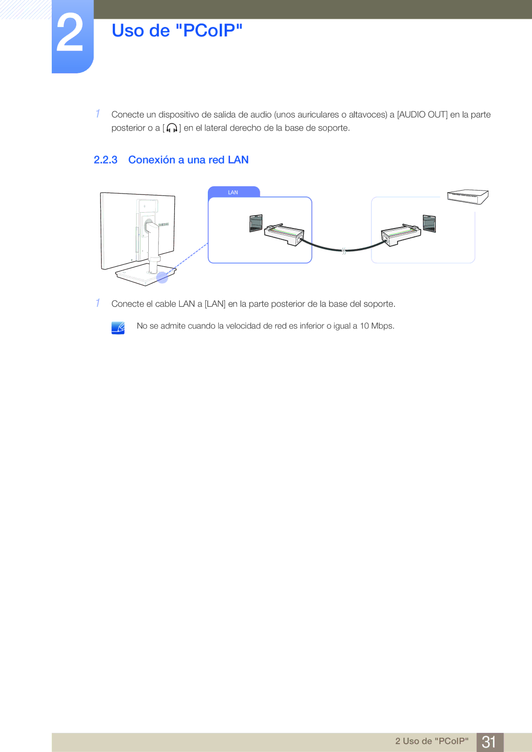 Samsung LF24NSBTBN/EN, LF19NSBTBN/EN, LF22NSBTBN/EN manual Conexión a una red LAN 