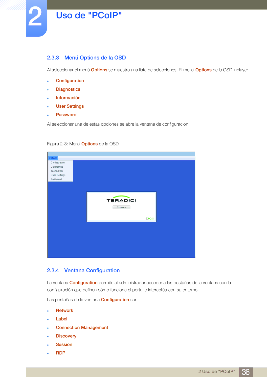 Samsung LF19NSBTBN/EN, LF24NSBTBN/EN, LF22NSBTBN/EN manual 3 Menú Options de la OSD, Ventana Configuration 