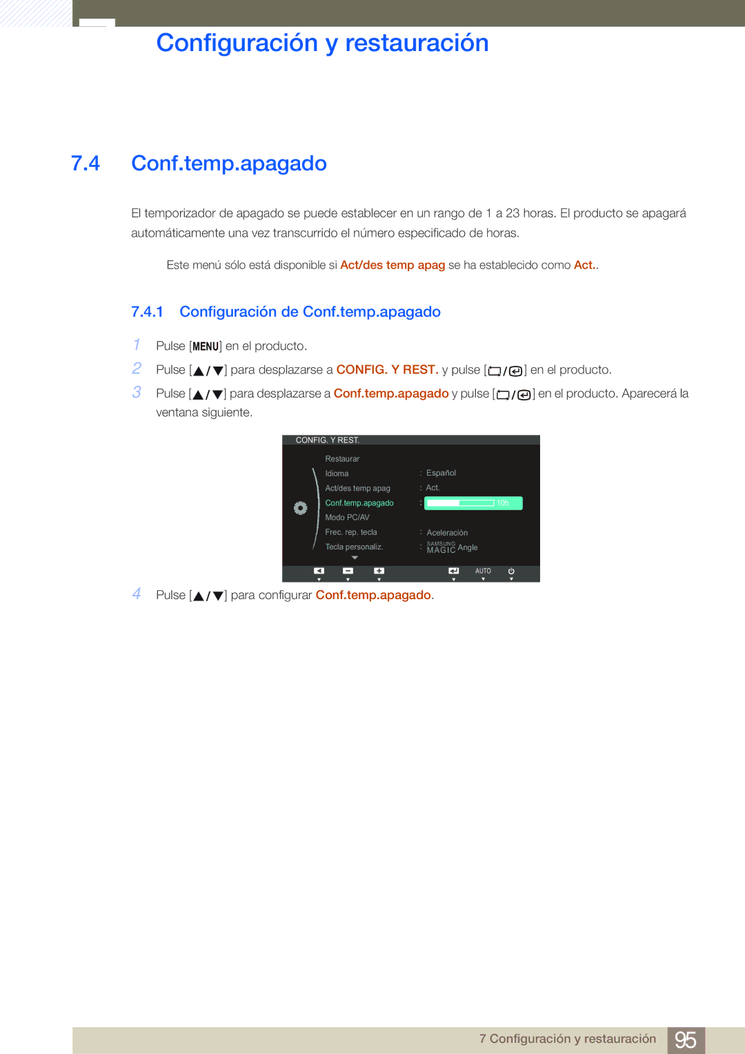 Samsung LF22NSBTBN/EN, LF19NSBTBN/EN, LF24NSBTBN/EN manual Configuración de Conf.temp.apagado 