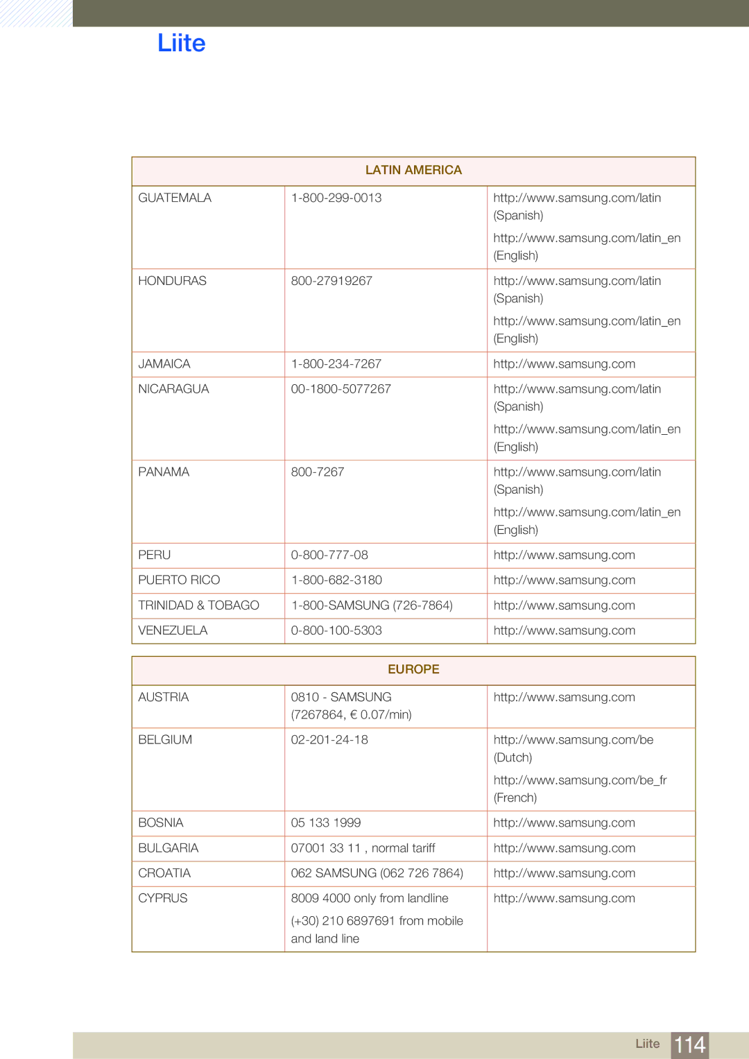 Samsung LF19NSBTBN/EN, LF24NSBTBN/EN, LF22NSBTBN/EN manual Europe 