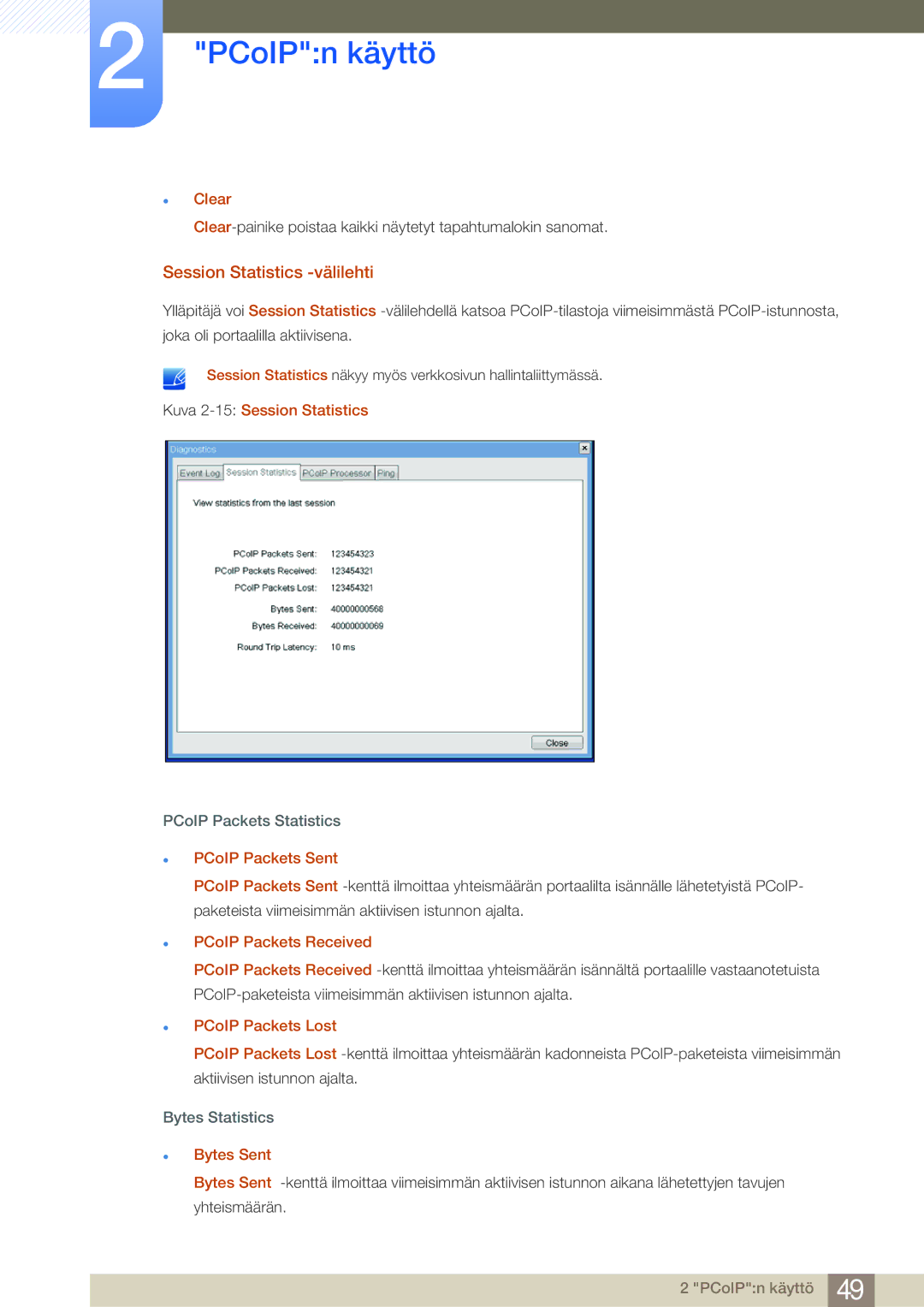 Samsung LF24NSBTBN/EN, LF19NSBTBN/EN, LF22NSBTBN/EN manual Session Statistics -välilehti 