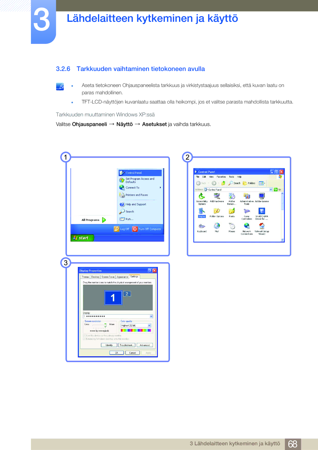 Samsung LF22NSBTBN/EN, LF19NSBTBN/EN, LF24NSBTBN/EN manual Tarkkuuden vaihtaminen tietokoneen avulla 