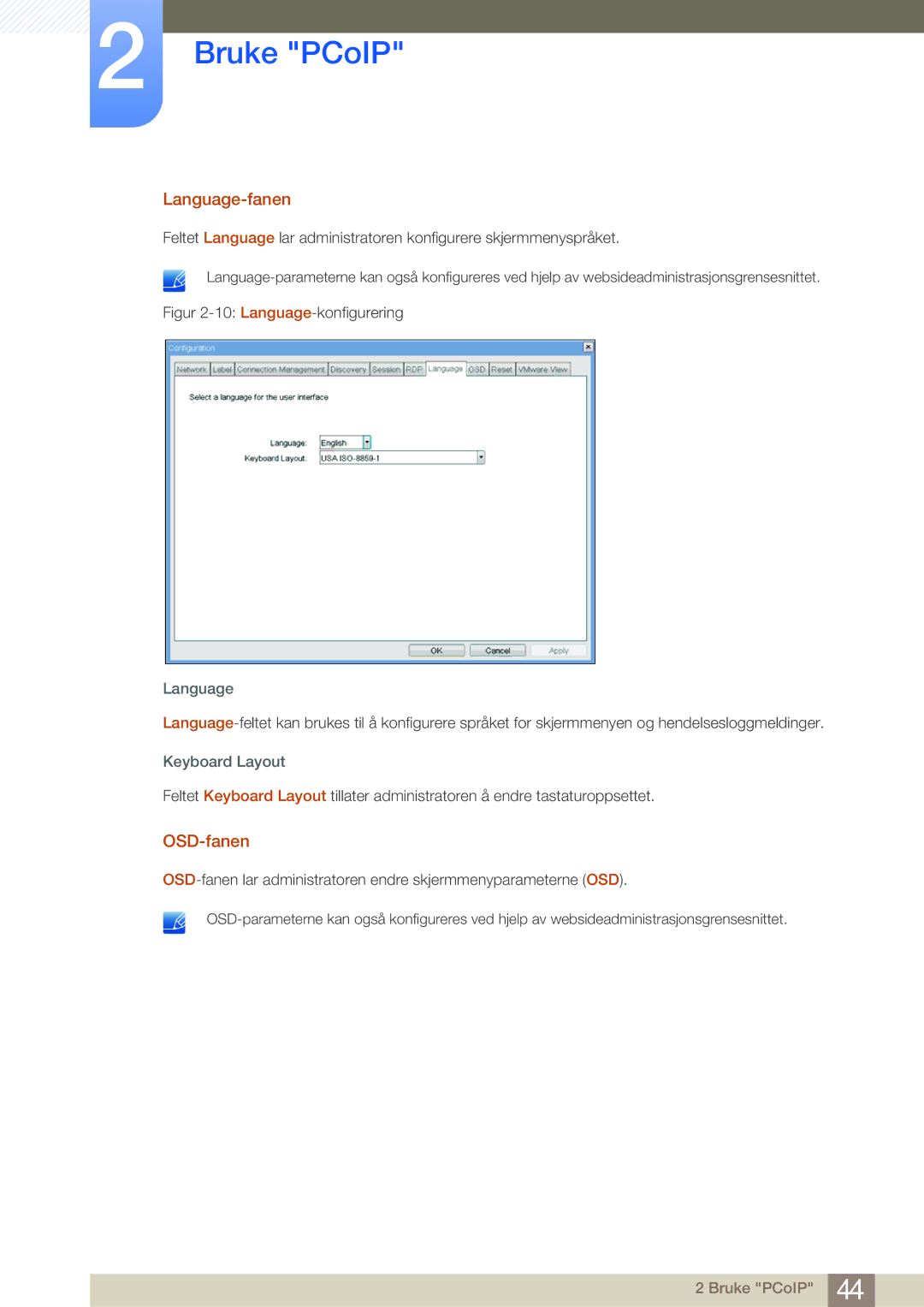 Samsung LF22NSBTBN/EN, LF19NSBTBN/EN, LF24NSBTBN/EN manual Language-fanen, OSD-fanen 