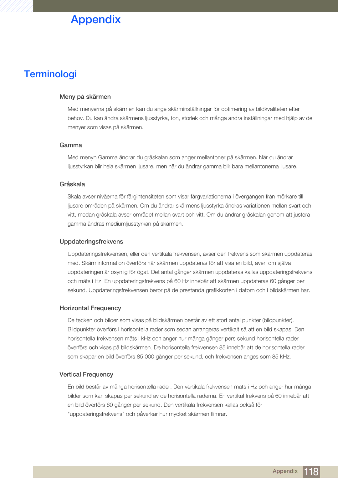 Samsung LF24NSBTBN/EN, LF19NSBTBN/EN, LF22NSBTBN/EN manual Terminologi, Meny på skärmen 