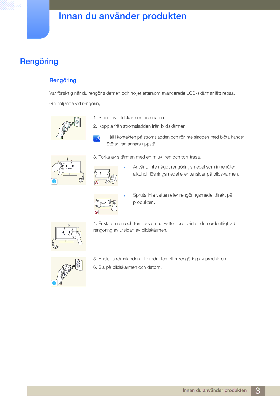 Samsung LF19NSBTBN/EN, LF24NSBTBN/EN, LF22NSBTBN/EN manual Rengöring 