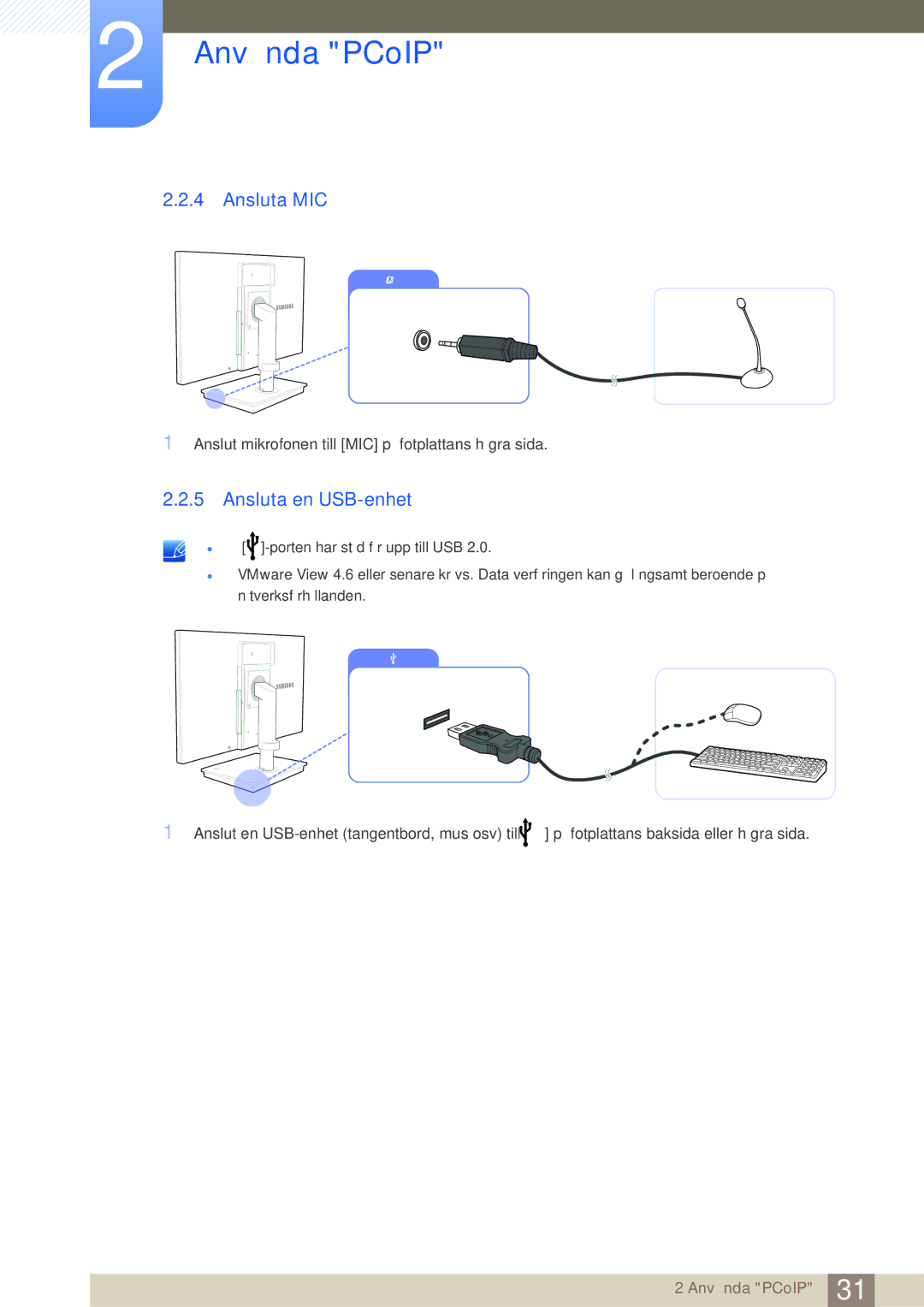 Samsung LF24NSBTBN/EN, LF19NSBTBN/EN, LF22NSBTBN/EN manual Ansluta MIC, Ansluta en USB-enhet 