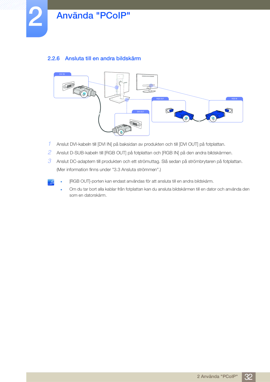 Samsung LF22NSBTBN/EN, LF19NSBTBN/EN, LF24NSBTBN/EN manual Ansluta till en andra bildskärm 