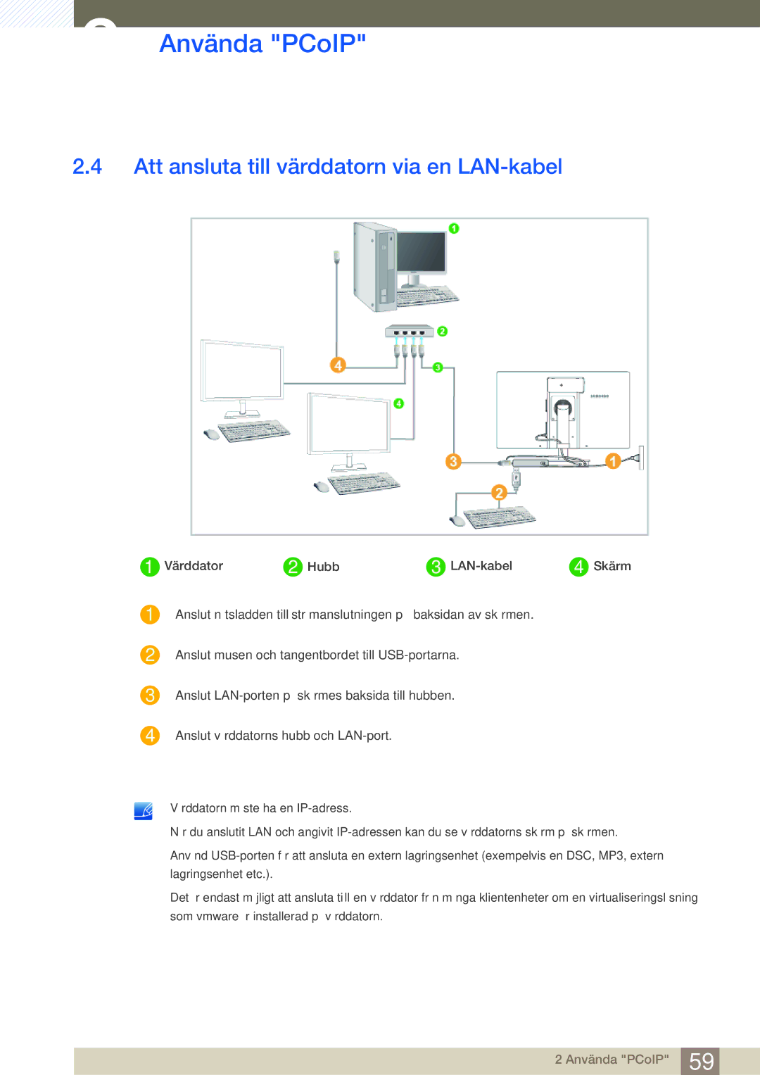 Samsung LF22NSBTBN/EN, LF19NSBTBN/EN, LF24NSBTBN/EN manual Att ansluta till värddatorn via en LAN-kabel 