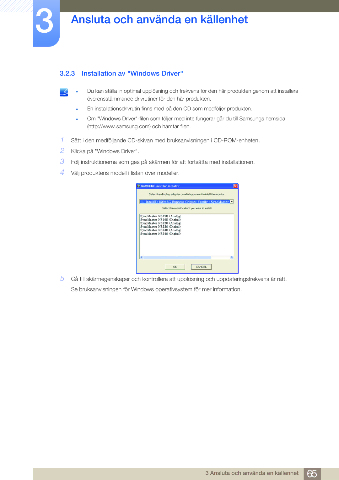 Samsung LF22NSBTBN/EN, LF19NSBTBN/EN, LF24NSBTBN/EN manual Installation av Windows Driver 