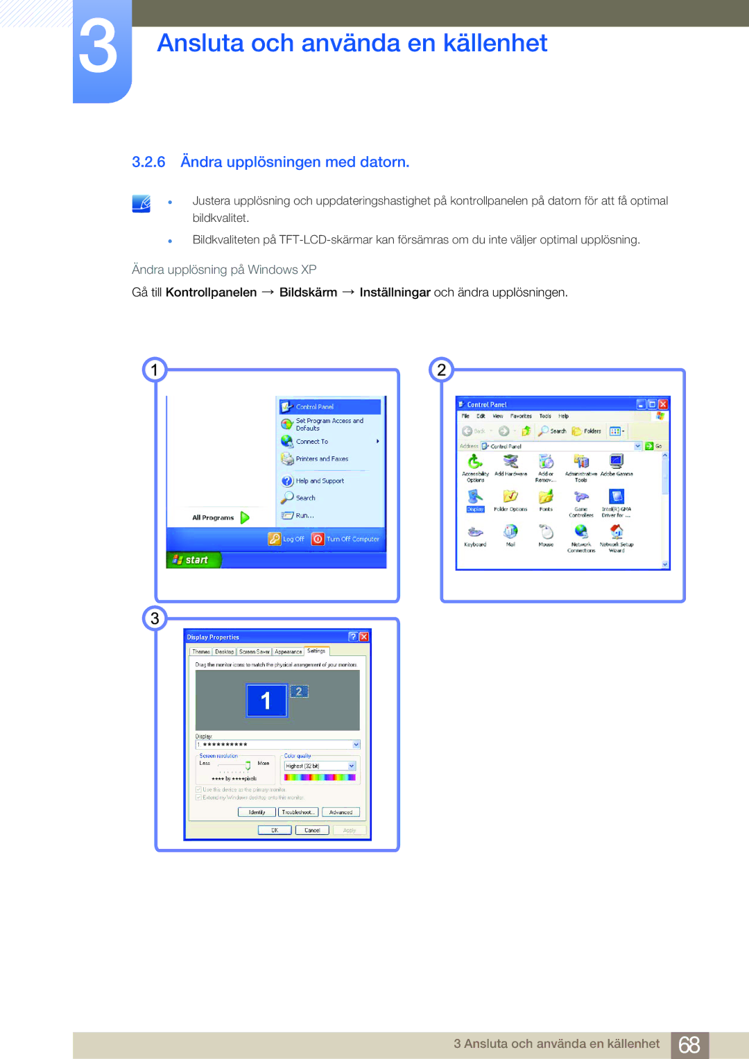 Samsung LF22NSBTBN/EN, LF19NSBTBN/EN, LF24NSBTBN/EN manual 6 Ändra upplösningen med datorn 