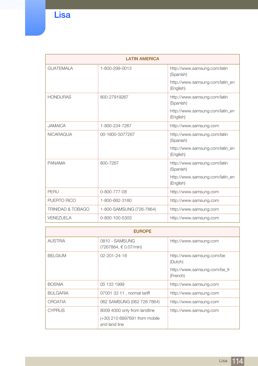 Samsung LF19NSBTBN/EN, LF24NSBTBN/EN, LF22NSBTBN/EN manual Europe 