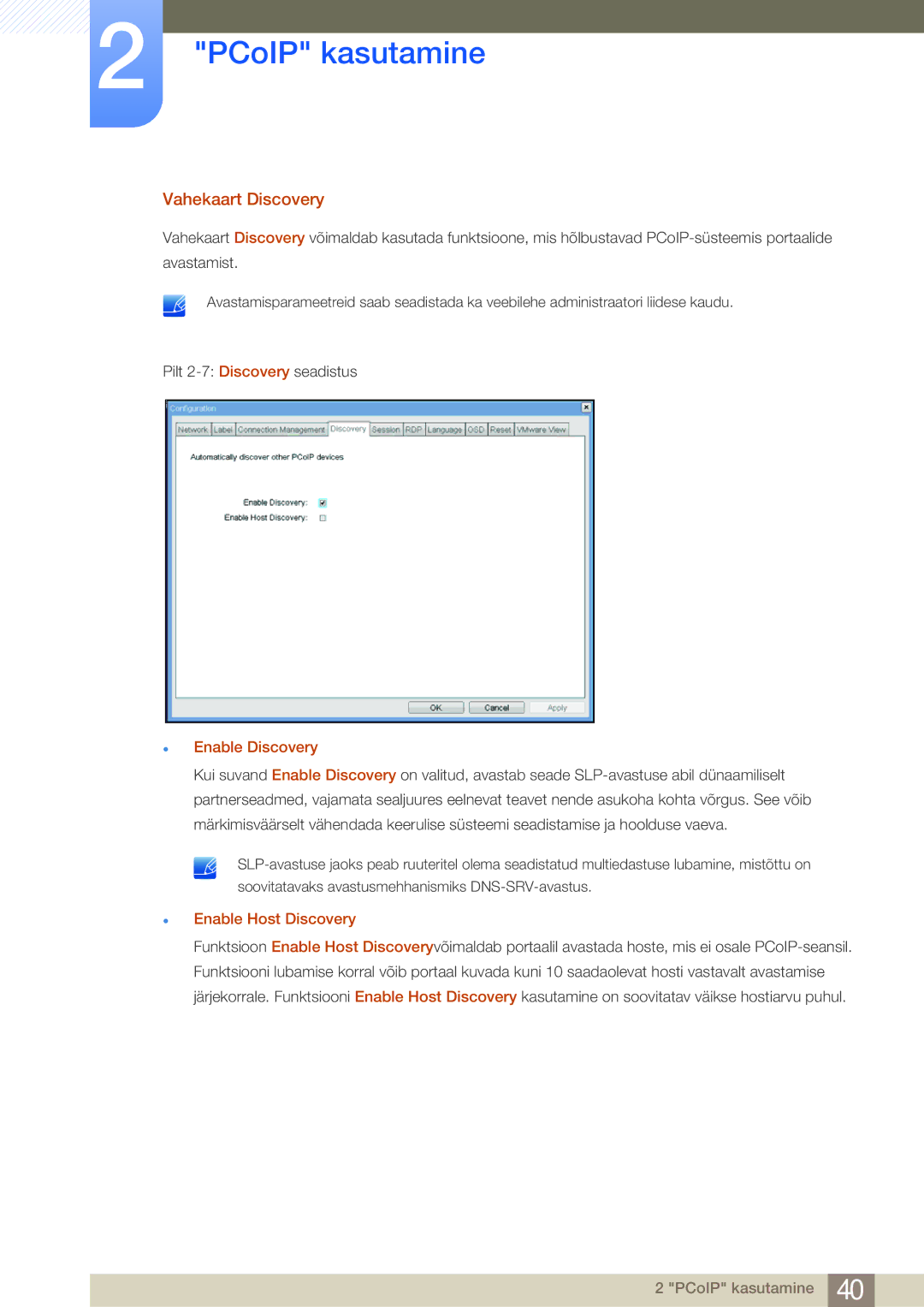 Samsung LF24NSBTBN/EN, LF19NSBTBN/EN, LF22NSBTBN/EN manual Vahekaart Discovery, Enable Discovery, Enable Host Discovery 