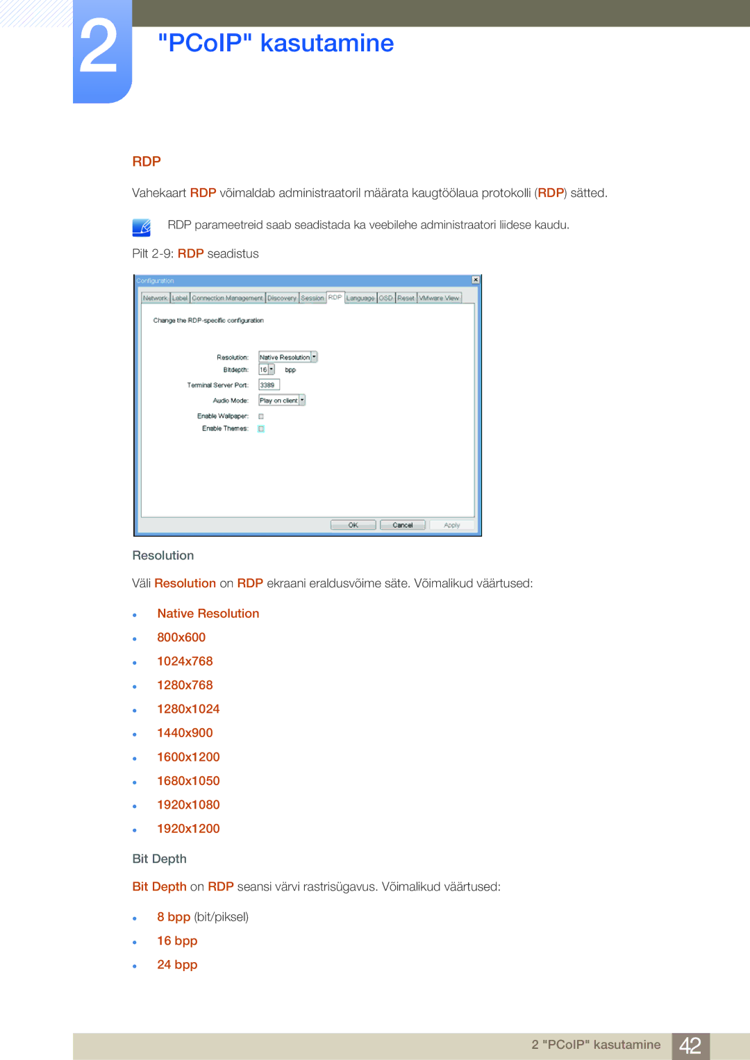 Samsung LF19NSBTBN/EN, LF24NSBTBN/EN, LF22NSBTBN/EN manual Rdp, bpp 24 bpp 