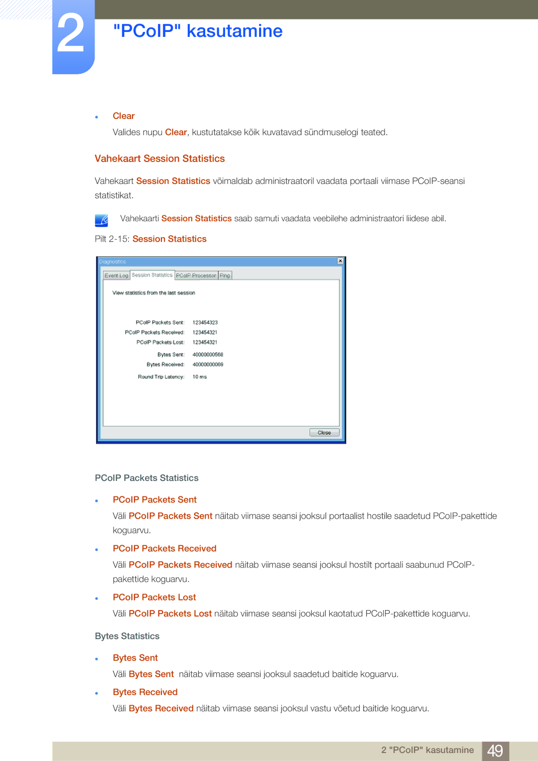 Samsung LF24NSBTBN/EN, LF19NSBTBN/EN, LF22NSBTBN/EN manual Vahekaart Session Statistics 