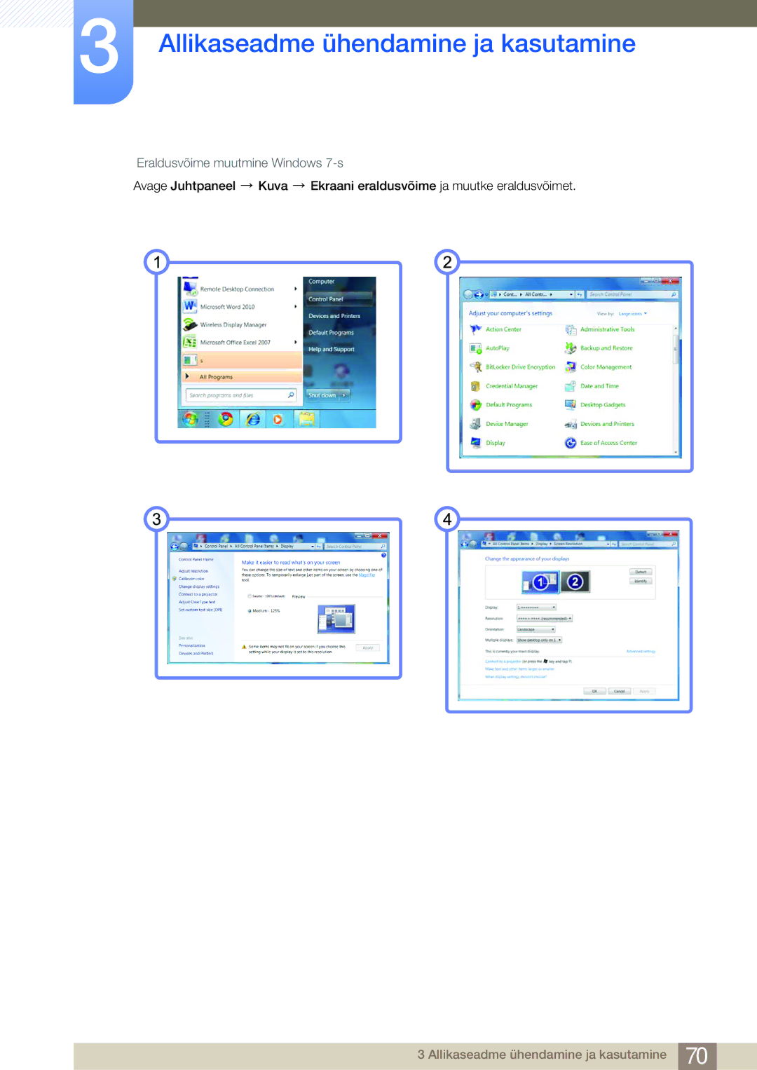 Samsung LF24NSBTBN/EN, LF19NSBTBN/EN, LF22NSBTBN/EN manual Eraldusvõime muutmine Windows 7-s 