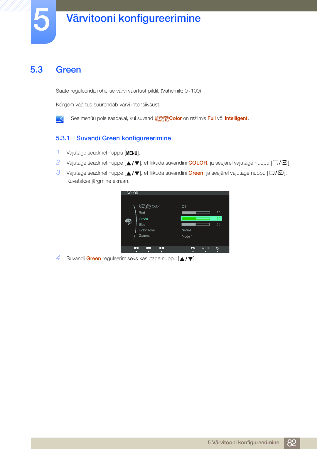 Samsung LF24NSBTBN/EN, LF19NSBTBN/EN, LF22NSBTBN/EN manual Suvandi Green konfigureerimine 