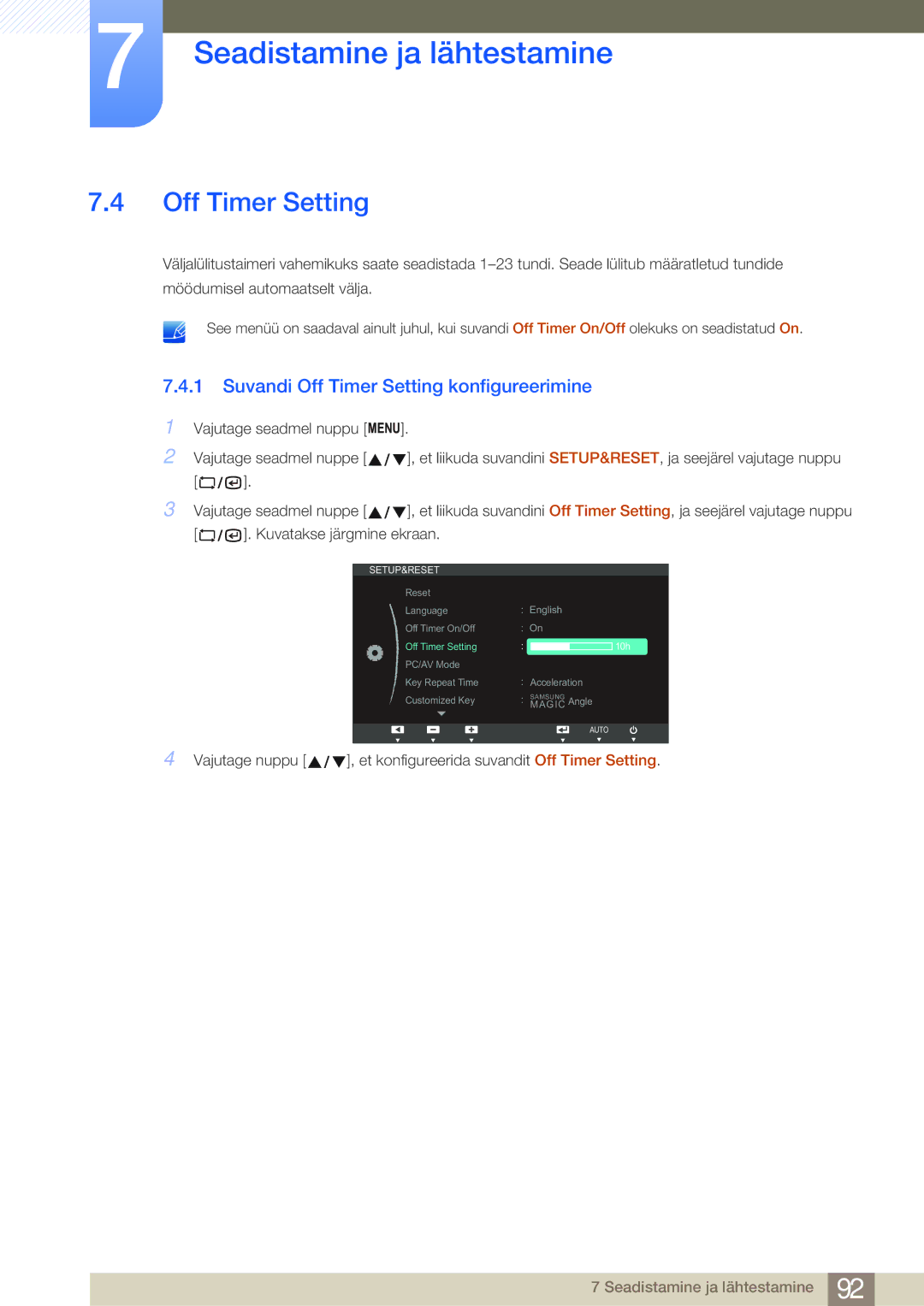 Samsung LF22NSBTBN/EN, LF19NSBTBN/EN, LF24NSBTBN/EN manual Suvandi Off Timer Setting konfigureerimine 