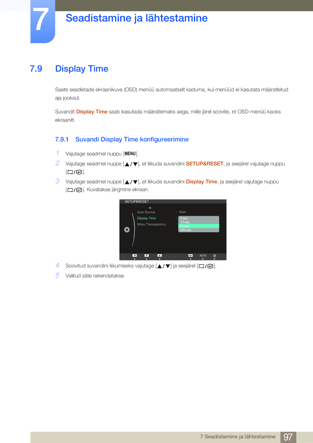 Samsung LF24NSBTBN/EN, LF19NSBTBN/EN, LF22NSBTBN/EN manual Suvandi Display Time konfigureerimine 