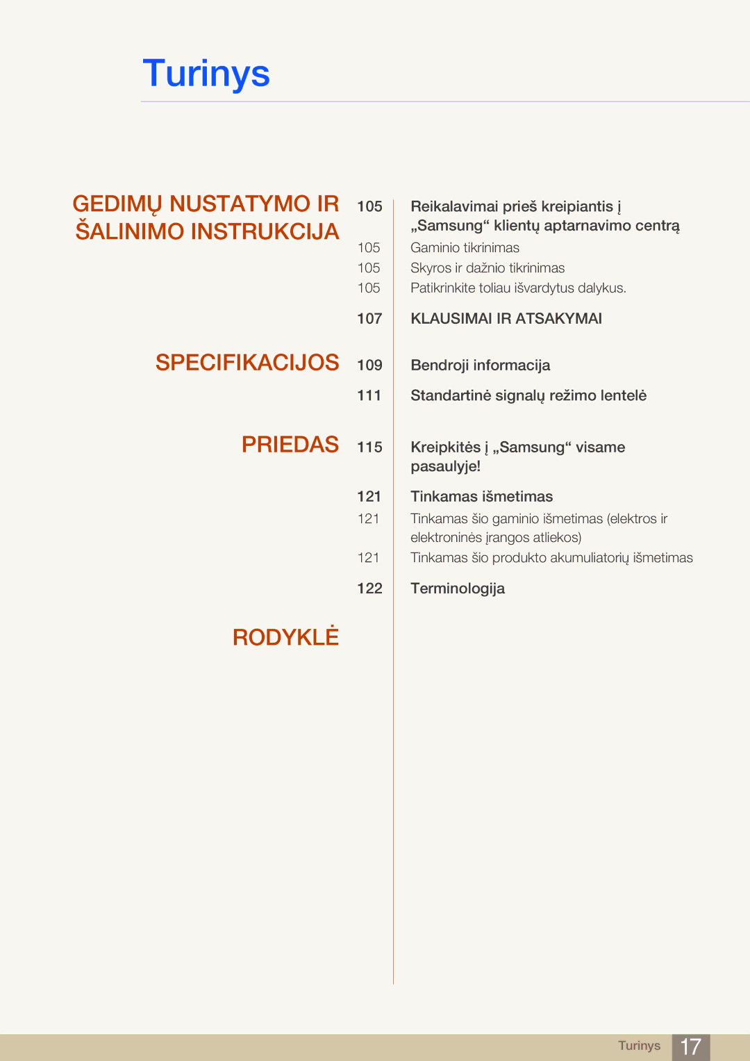 Samsung LF22NSBTBN/EN, LF19NSBTBN/EN, LF24NSBTBN/EN manual Gedimų Nustatymo IR 105 Šalinimo Instrukcija 