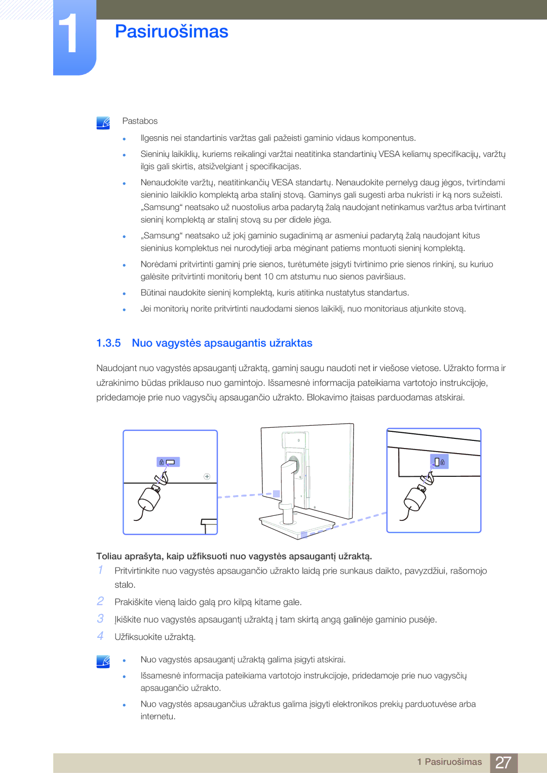 Samsung LF19NSBTBN/EN, LF24NSBTBN/EN, LF22NSBTBN/EN manual Nuo vagystės apsaugantis užraktas 