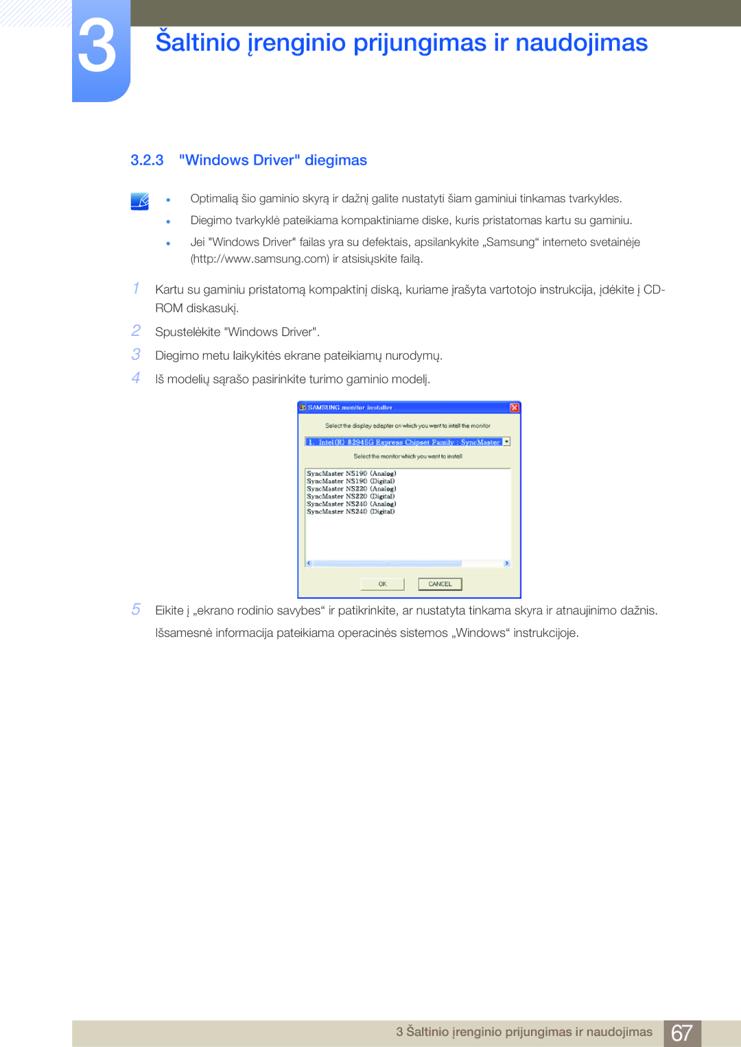 Samsung LF24NSBTBN/EN, LF19NSBTBN/EN, LF22NSBTBN/EN manual Windows Driver diegimas 