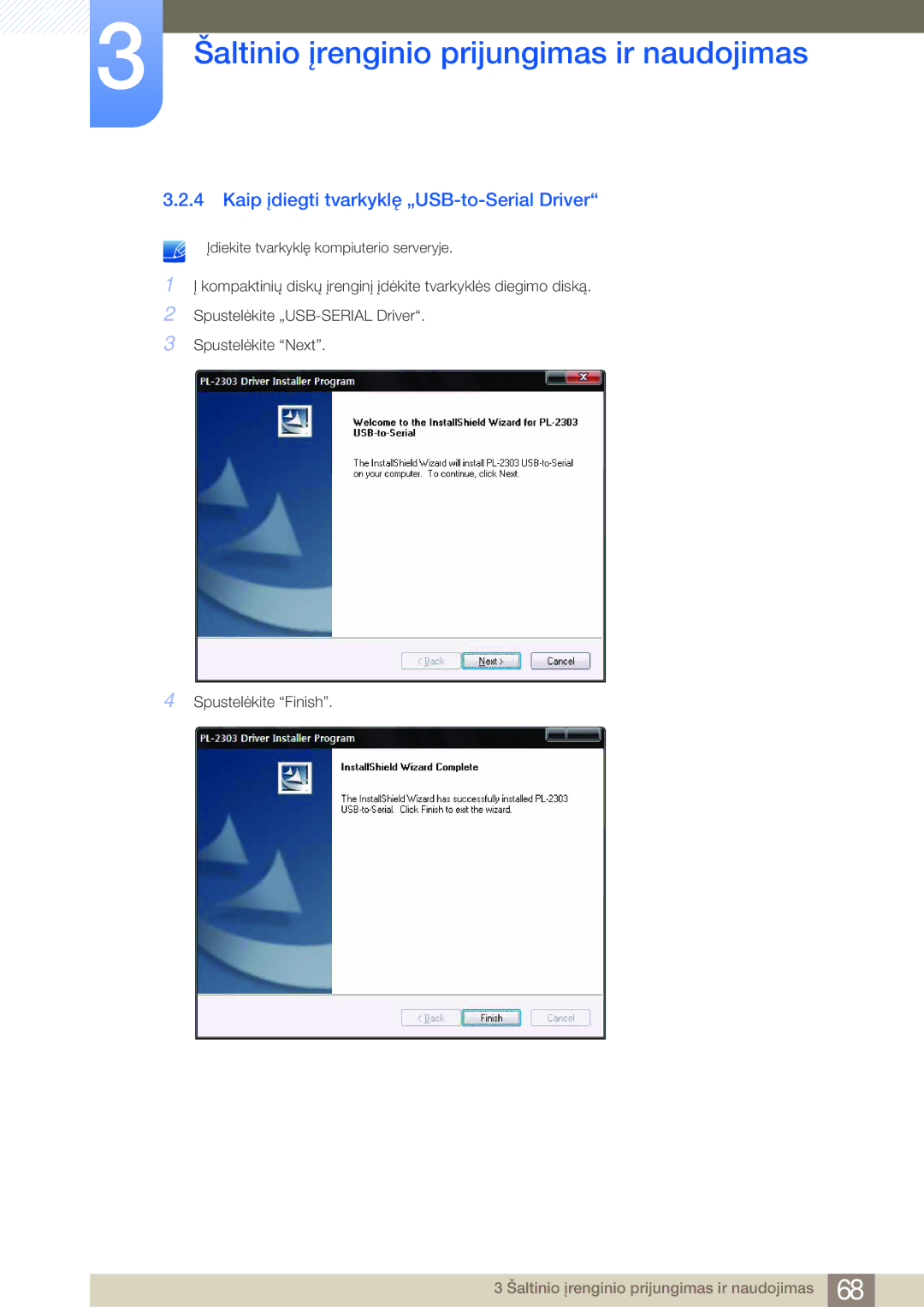 Samsung LF22NSBTBN/EN, LF19NSBTBN/EN, LF24NSBTBN/EN manual Kaip įdiegti tvarkyklę „USB-to-Serial Driver 
