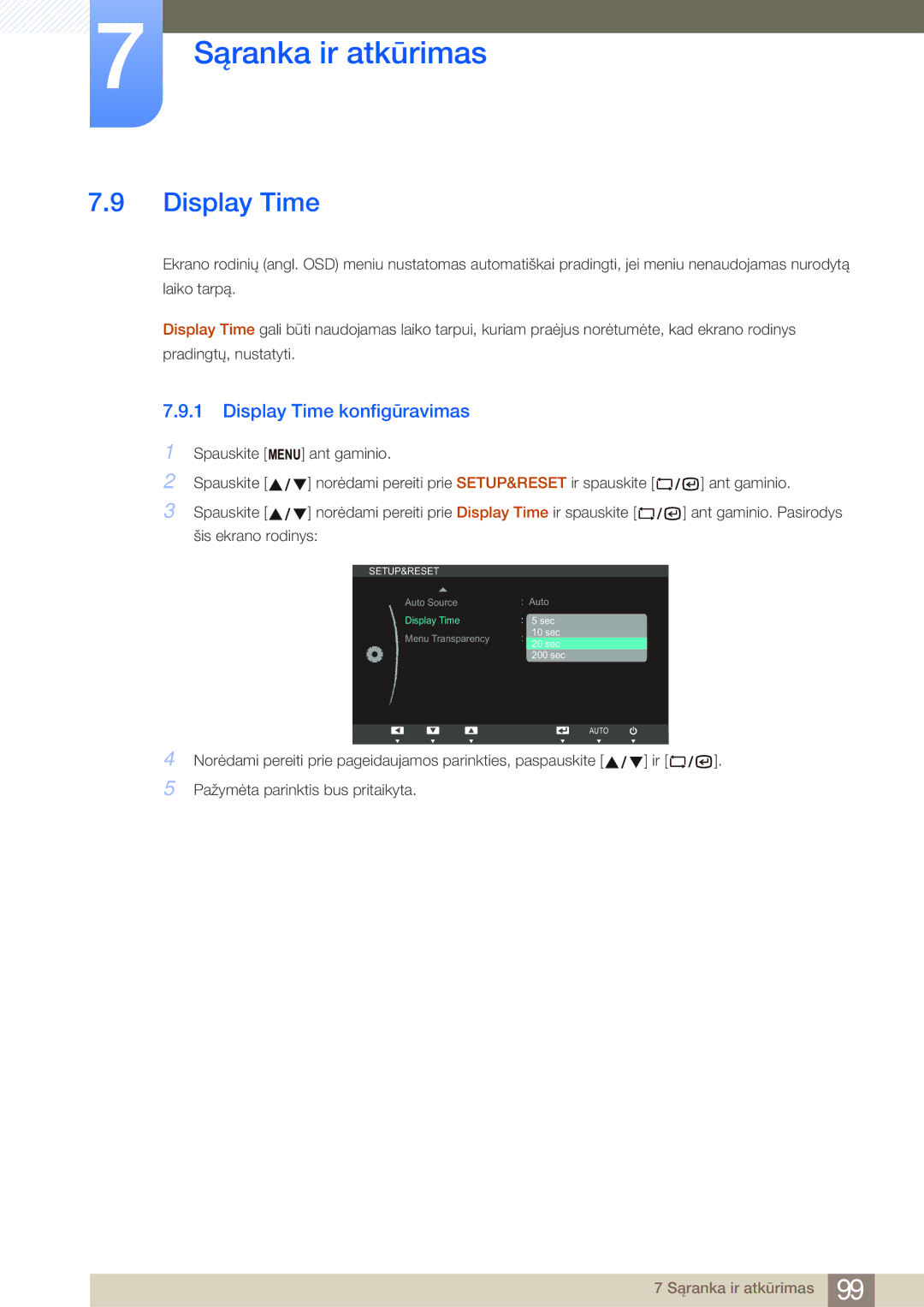 Samsung LF19NSBTBN/EN, LF24NSBTBN/EN, LF22NSBTBN/EN manual Display Time konfigūravimas 