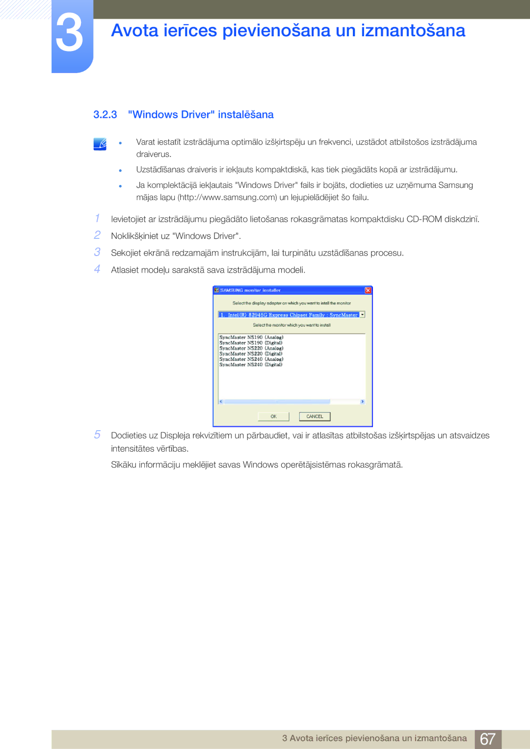 Samsung LF24NSBTBN/EN, LF19NSBTBN/EN, LF22NSBTBN/EN manual Windows Driver instalēšana 