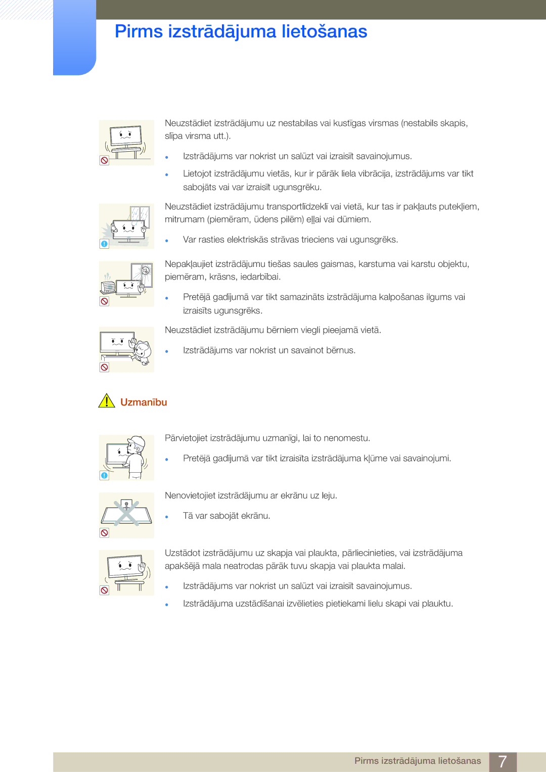 Samsung LF24NSBTBN/EN, LF19NSBTBN/EN, LF22NSBTBN/EN manual Var rasties elektriskās strāvas trieciens vai ugunsgrēks 