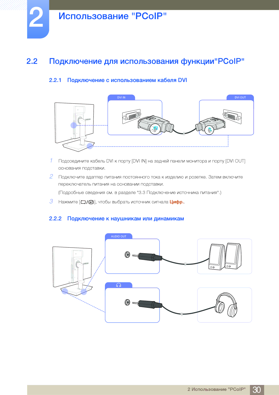 Samsung LF19NSBTBN/EN, LF24NSBTBN/EN Подключение для использования функцииPCoIP, 1 Подключение с использованием кабеля DVI 