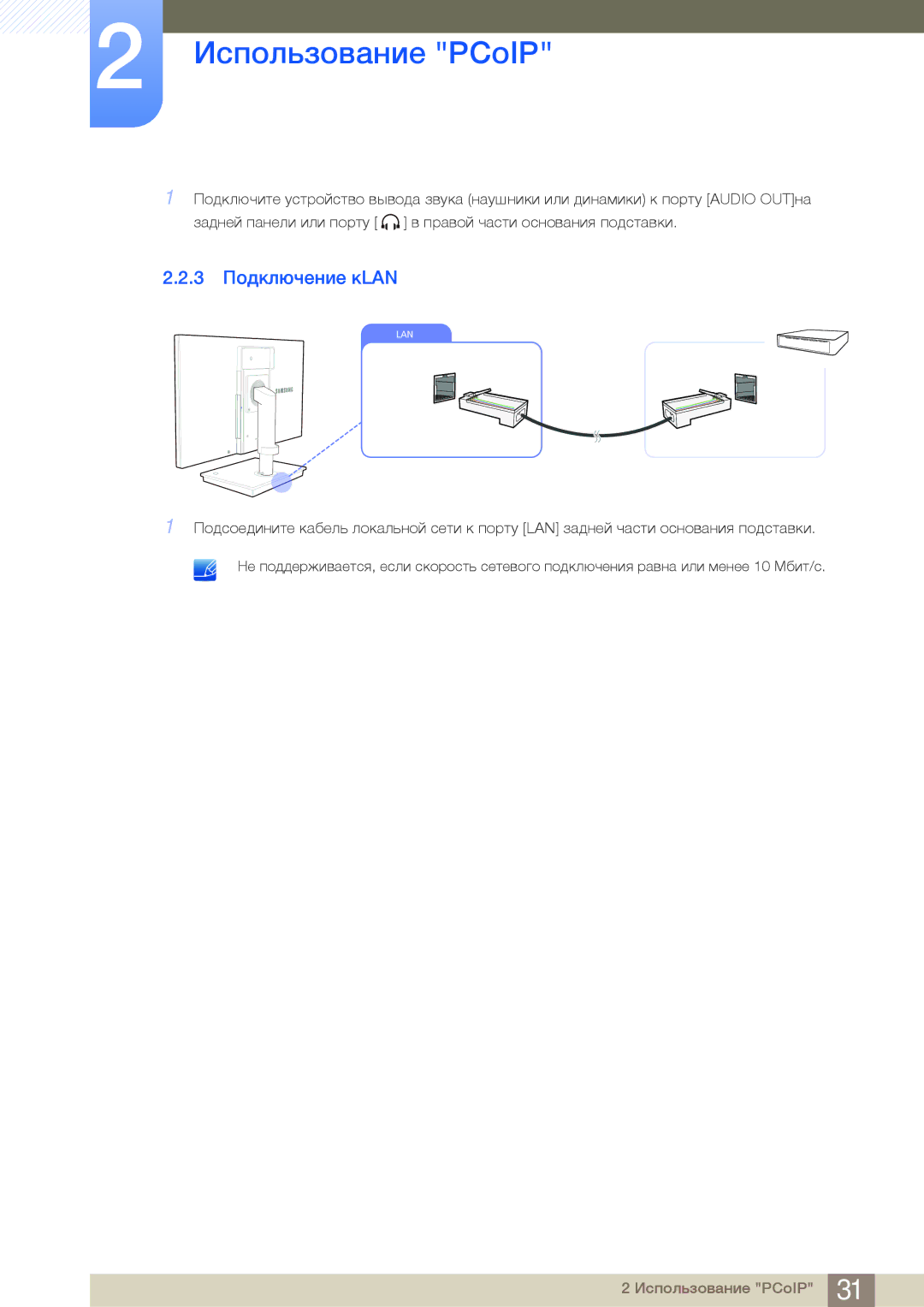 Samsung LF24NSBTBN/EN, LF19NSBTBN/EN, LF22NSBTBN/EN manual 3 Подключение кLAN 